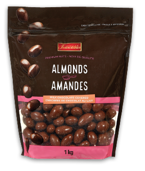 IRRESISTIBLES WHOLE NATURAL ALMONDS OR MILK CHOCOLATE COVERED ALMONDS 1 kg